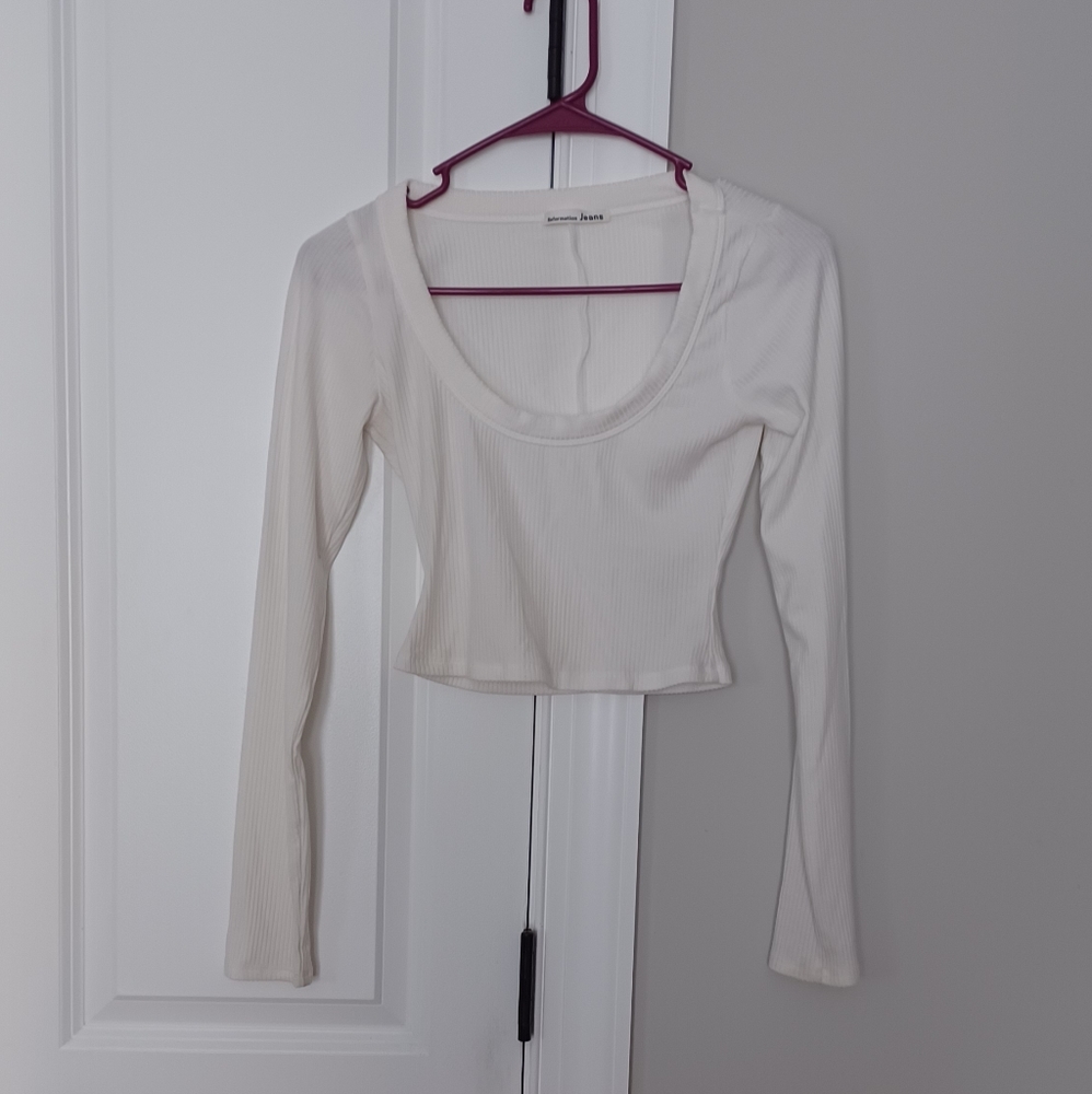 Reformation White Long Sleeve Crop Top